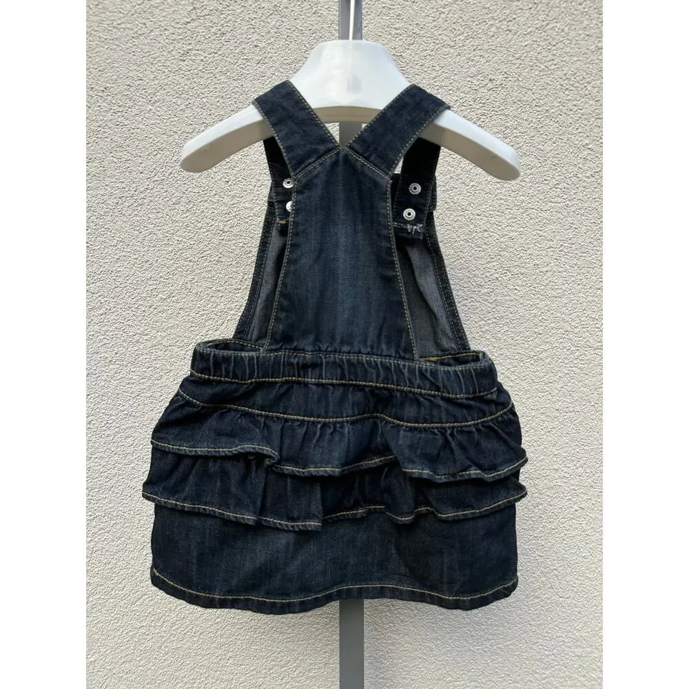 Old Navy Ruffled Denim Overall Jumper Dress Baby Size 18-24mo, Dark Blue